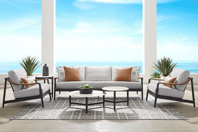 Harlowe Black 3 Pc Outdoor Seating Set with Dove Cushions - Thumbnail - Image 1