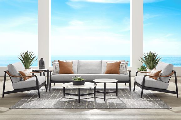 Harlowe Black 3 Pc Outdoor Seating Set with Dove Cushions