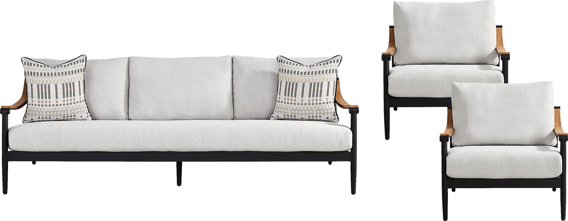 Harlowe Black 3 Pc Outdoor Seating Set with Dove Cushions - Image 1