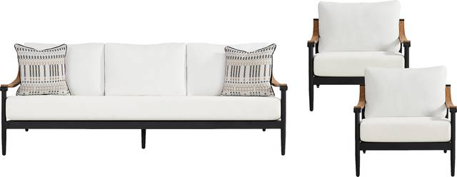Harlowe Black 3 Pc Outdoor Seating Set with White Cushions - Thumbnail - Image 1