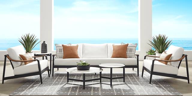 Harlowe Black Outdoor Sofa with White Cushions - Thumbnail - Image 2