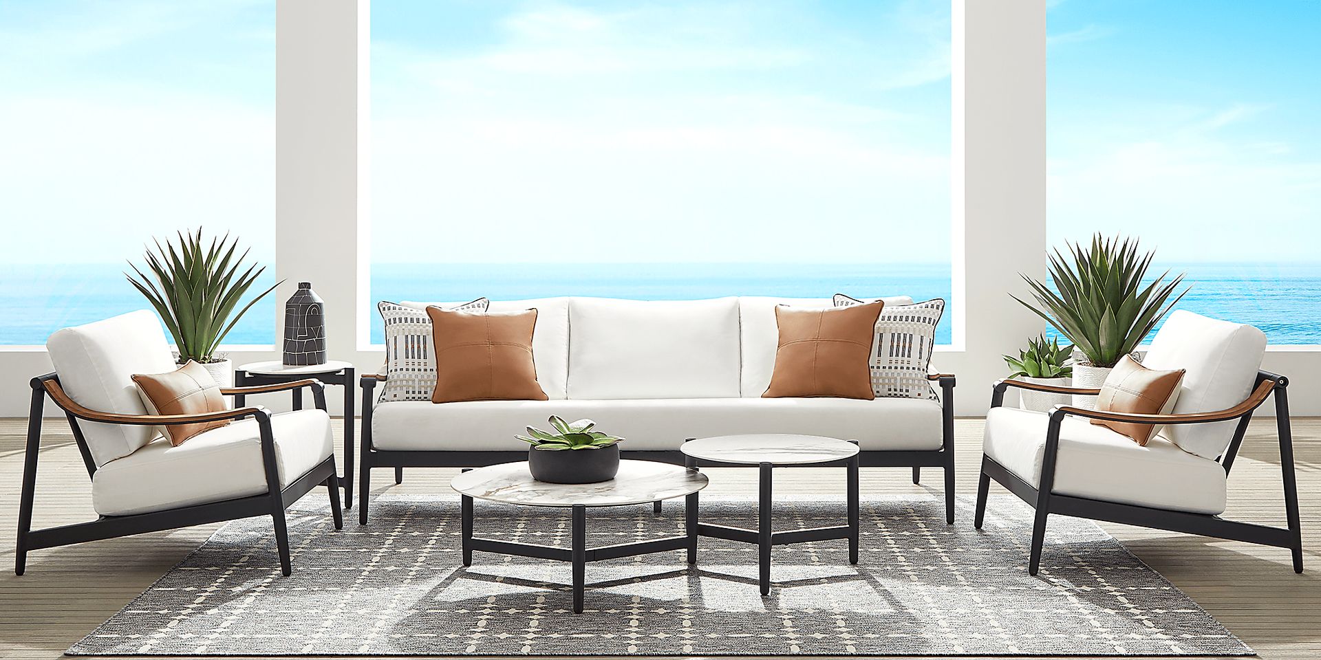 Harlowe Black Outdoor Sofa with White Cushions - Image 2