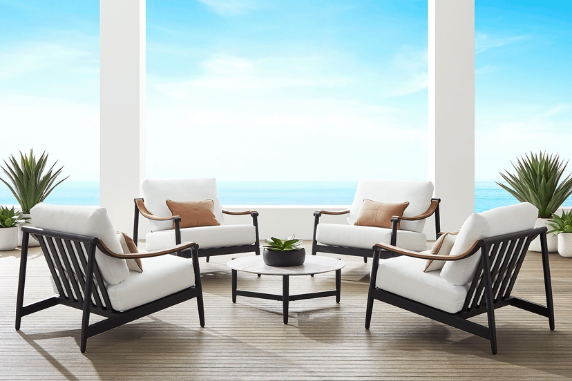 Harlowe Black 5 Pc Outdoor Chat Set with White Cushions