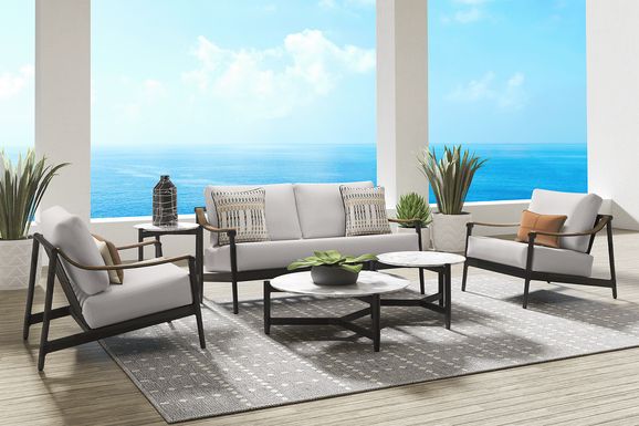 Harlowe Black 5 Pc Outdoor Loveseat Seating Set with Dove Cushions