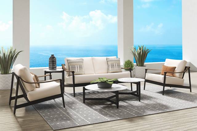 Harlowe Black Outdoor Club Chair with Flax Cushions - Thumbnail - Image 2
