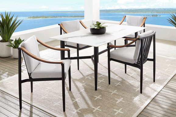 Harlowe Black 5 Pc Outdoor Rectangle Dining Set with Dove Cushions