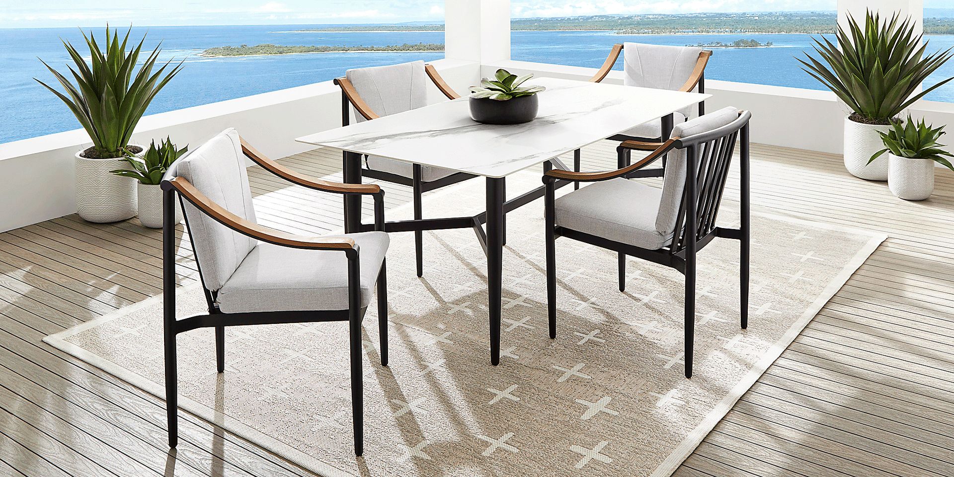 Harlowe Black Outdoor Arm Chair with Dove Cushions - Image 2