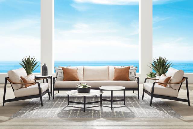 Harlowe Black 5 Pc Outdoor Seating Set with Flax Cushions - Thumbnail - Image 1