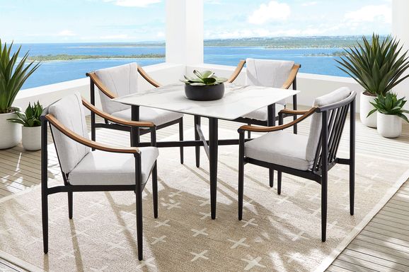 Harlowe Black 5 Pc Outdoor Square Dining Set with Dove Cushions