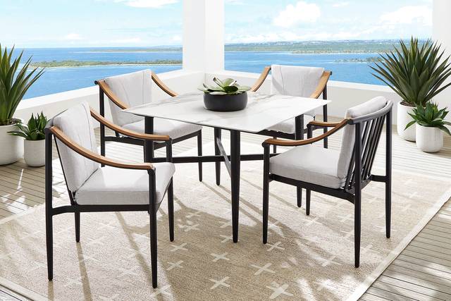 Harlowe Black 5 Pc Outdoor Square Dining Set with Dove Cushions - Thumbnail - Image 1