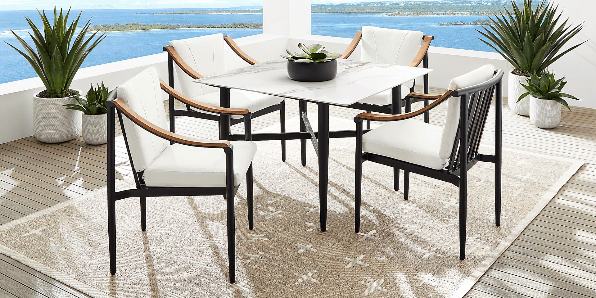 Harlowe Black Outdoor Arm Chair with White Cushions - Image 2