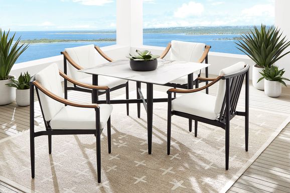 Harlowe Black 5 Pc Outdoor Square Dining Set with White Cushions