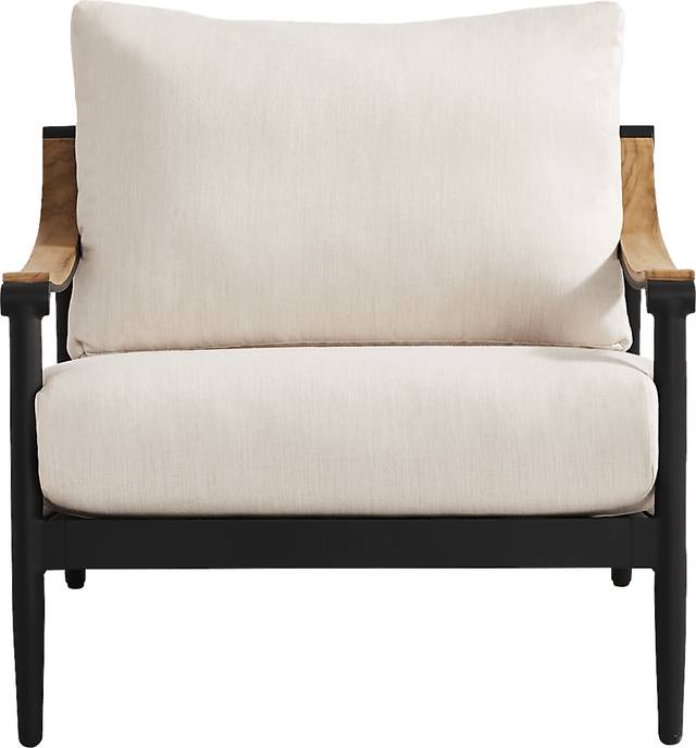 Harlowe Black Outdoor Club Chair with Flax Cushions - Thumbnail - Image 3