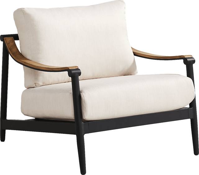 Harlowe Black Outdoor Club Chair with Flax Cushions - Thumbnail - Image 1