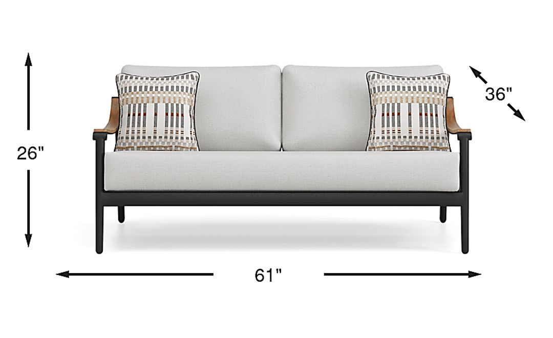 Harlowe Black Outdoor Loveseat with Dove Cushions