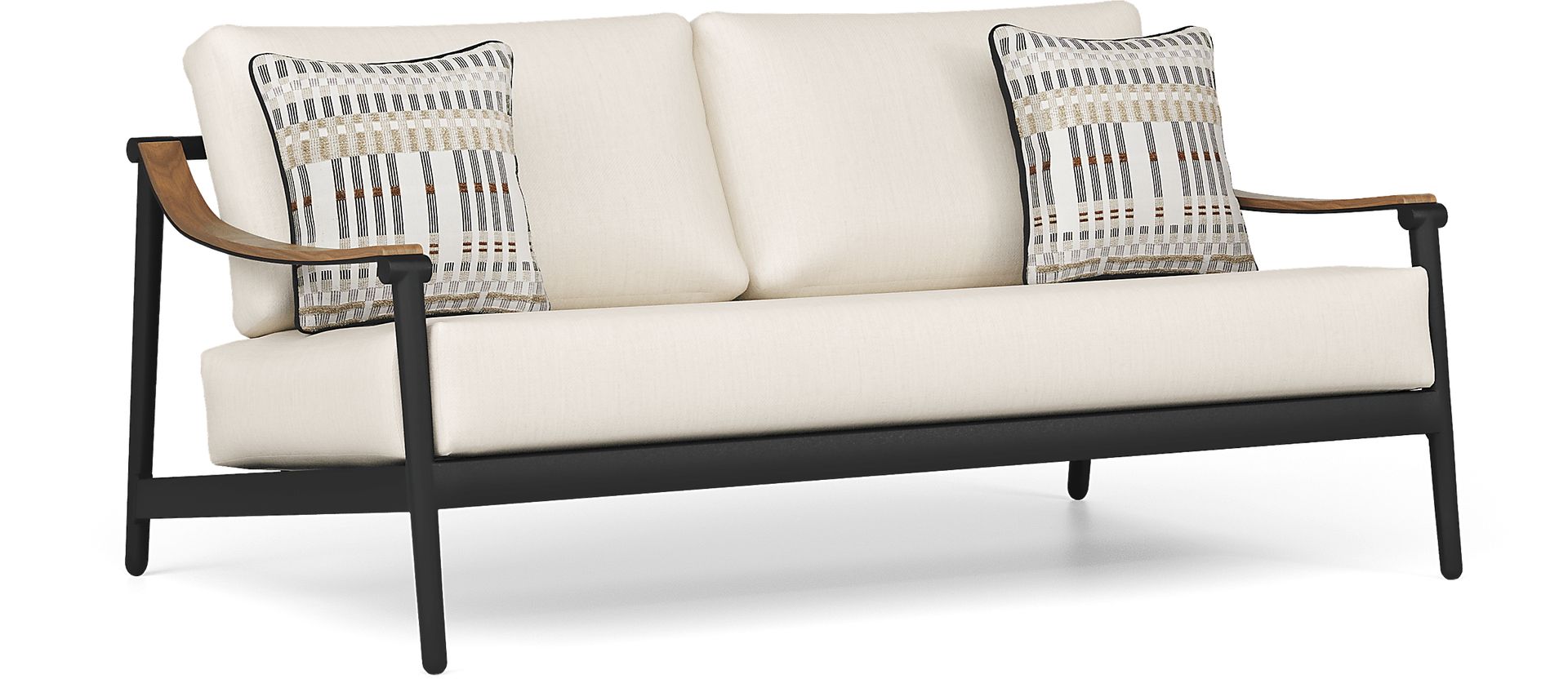 Harlowe Black Outdoor Loveseat with Flax Cushions - Image 2