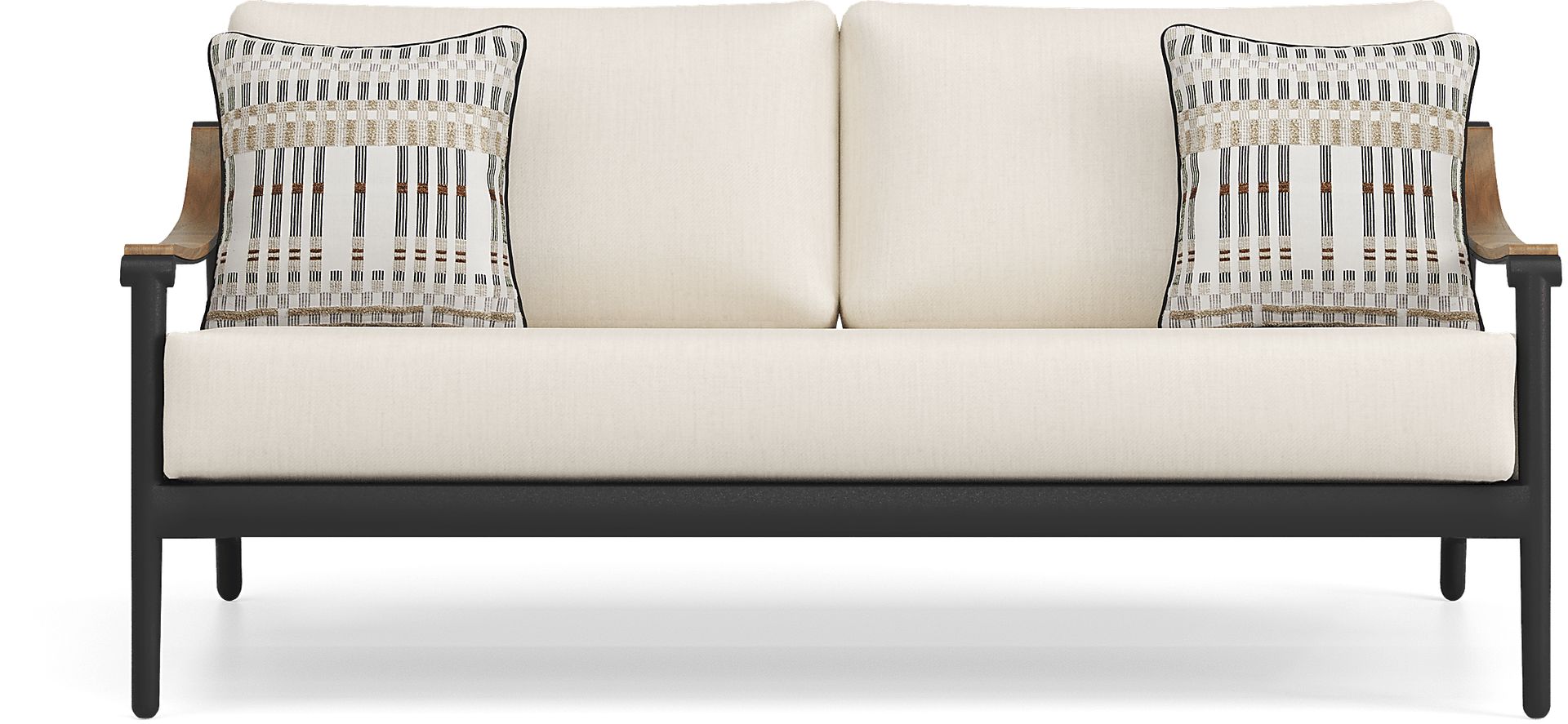 Harlowe Black Outdoor Loveseat with Flax Cushions - Image 1