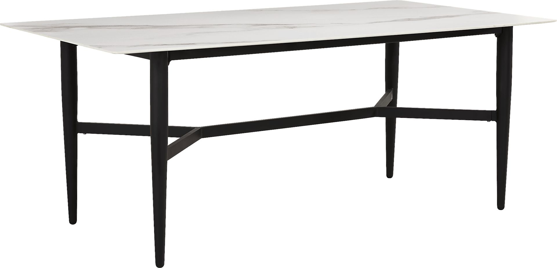 Harlowe Black 7 Pc Outdoor Rectangle Dining Set with White Cushions - Image 2