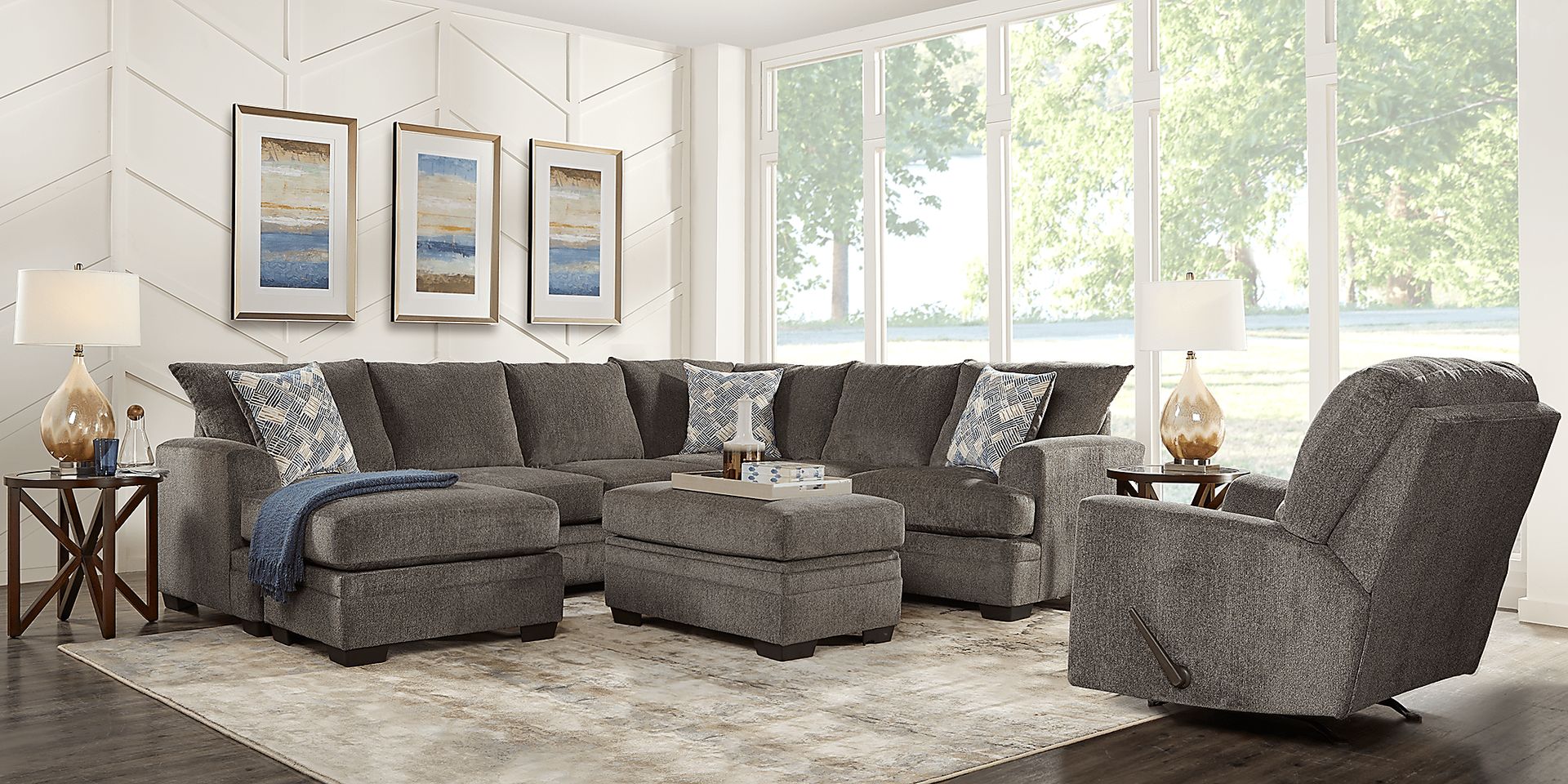 Harold Square Pewter 3 Pc Sectional - Image 2