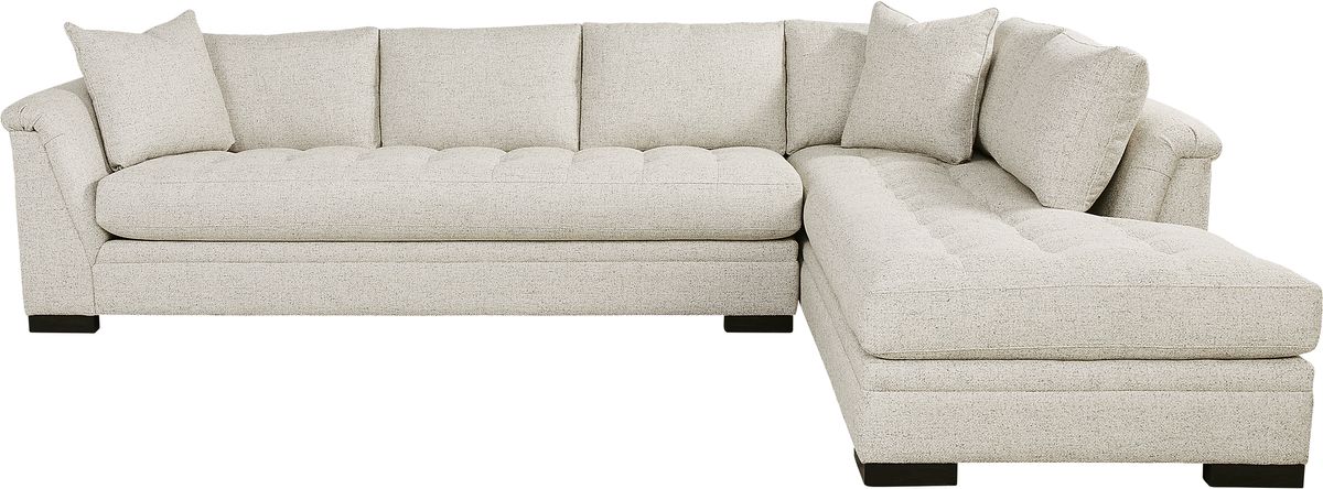 Cindy Crawford Harper Beige Velvet Plush 2 Pc Right XL Arm Chaise Sectional