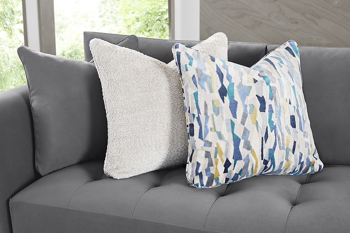 Cindy Crawford Harper Steel Gray Velvet Plush 2 Pc Right Arm