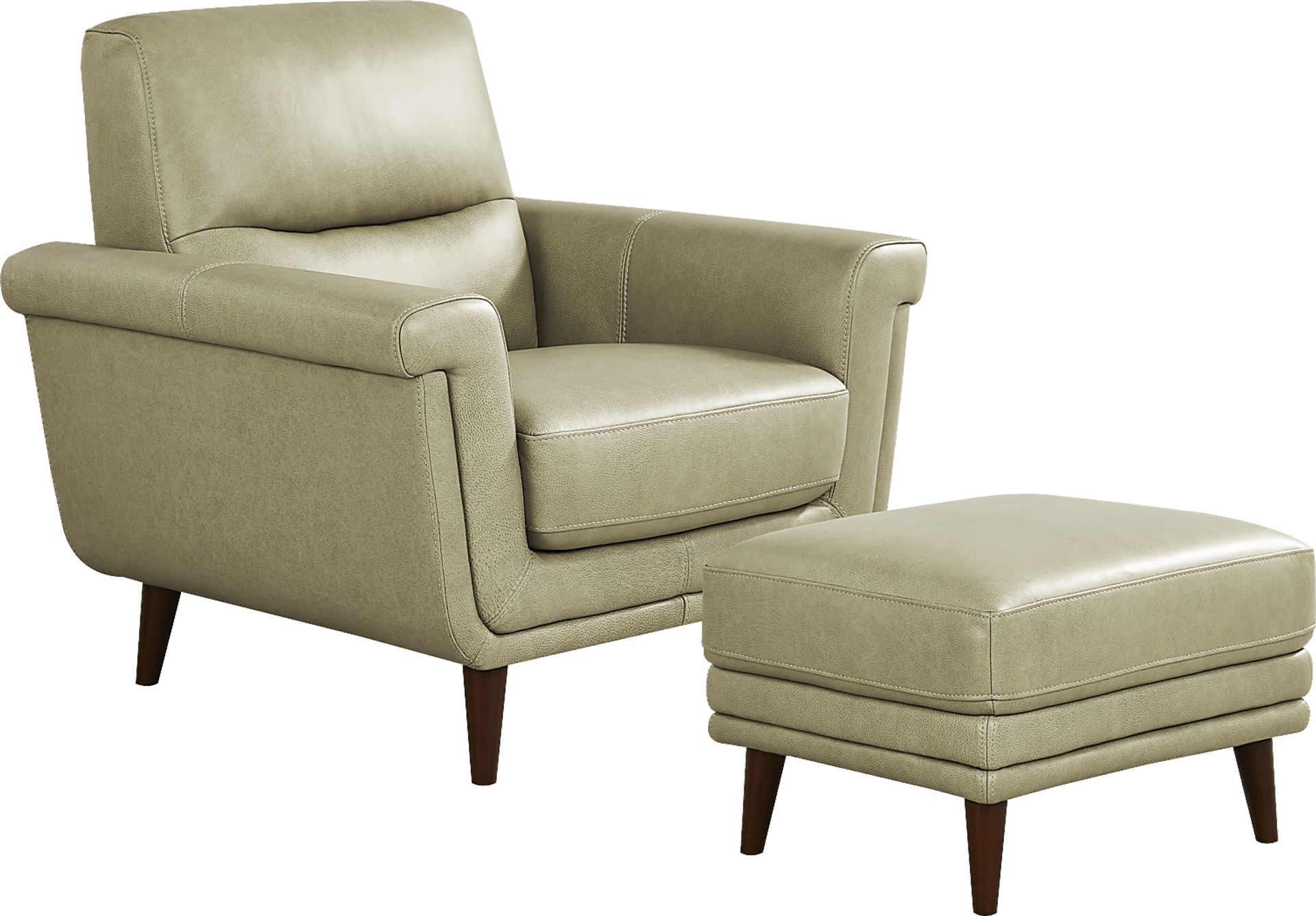 Harrington Park Sage Leather 2 Pc Chair with Ottoman - Image 1