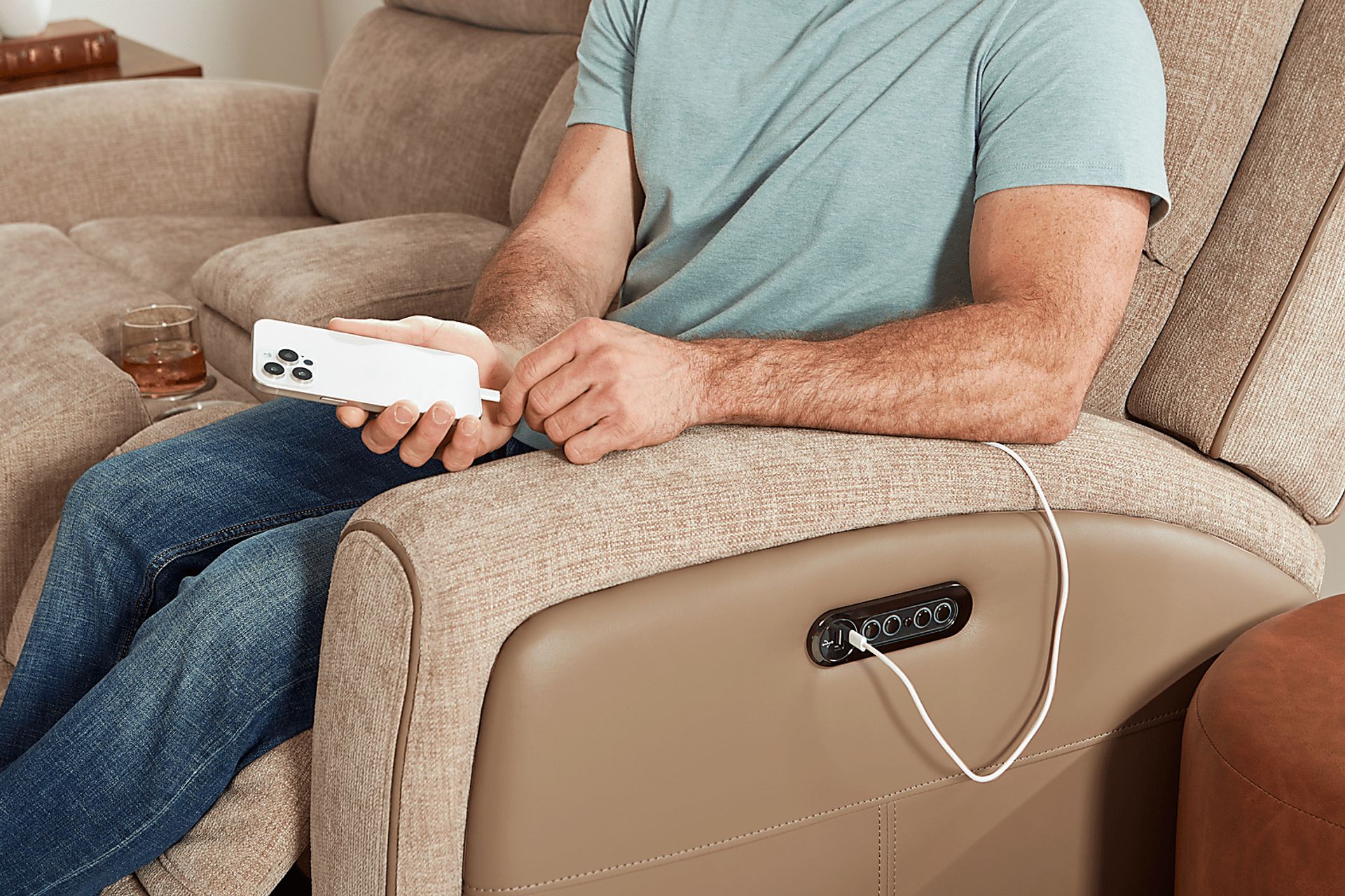 Harrison Beige Dual Power Reclining Loveseat - Image 5