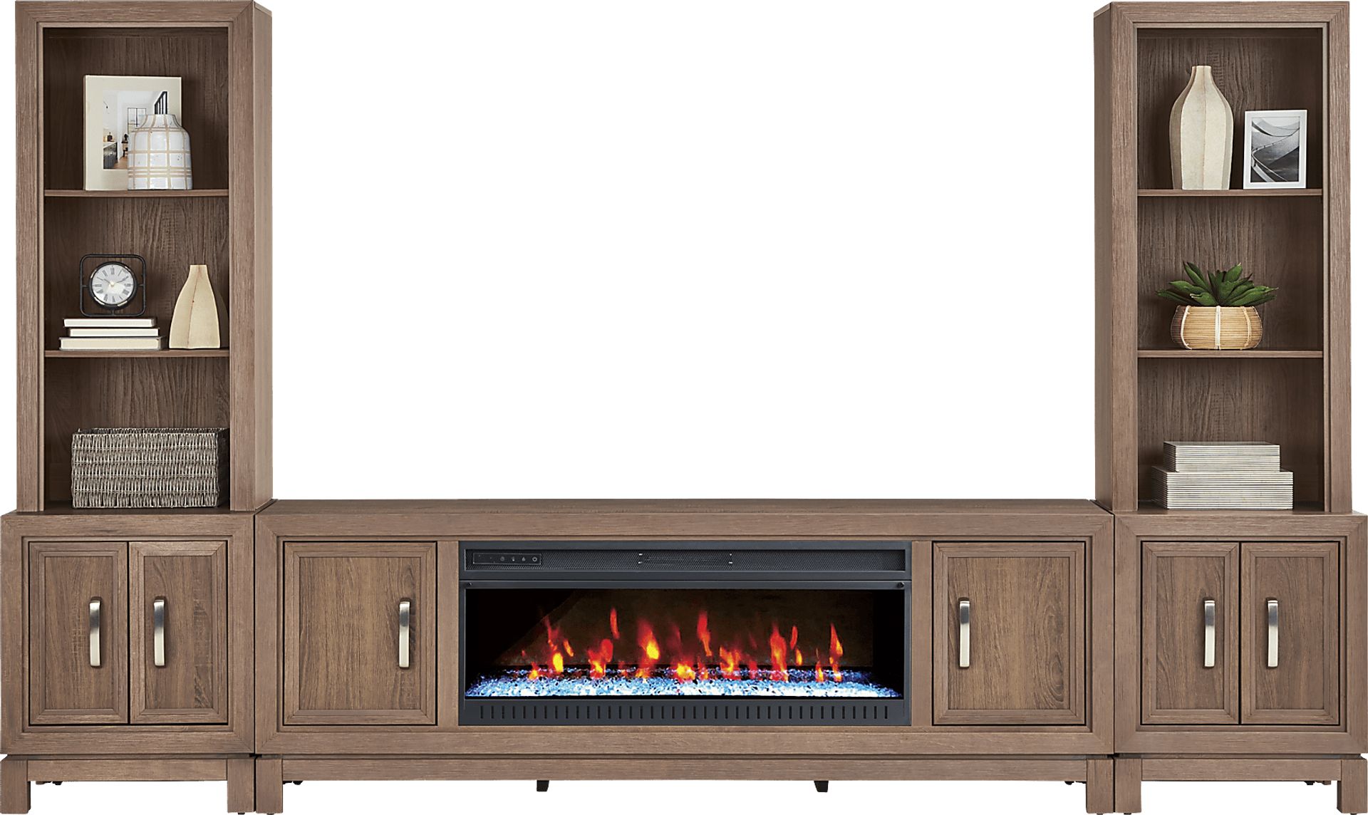Hartney Mill 6 Pc Brown Wall Unit with 80 in. Console and Electric Fireplace - Image 2