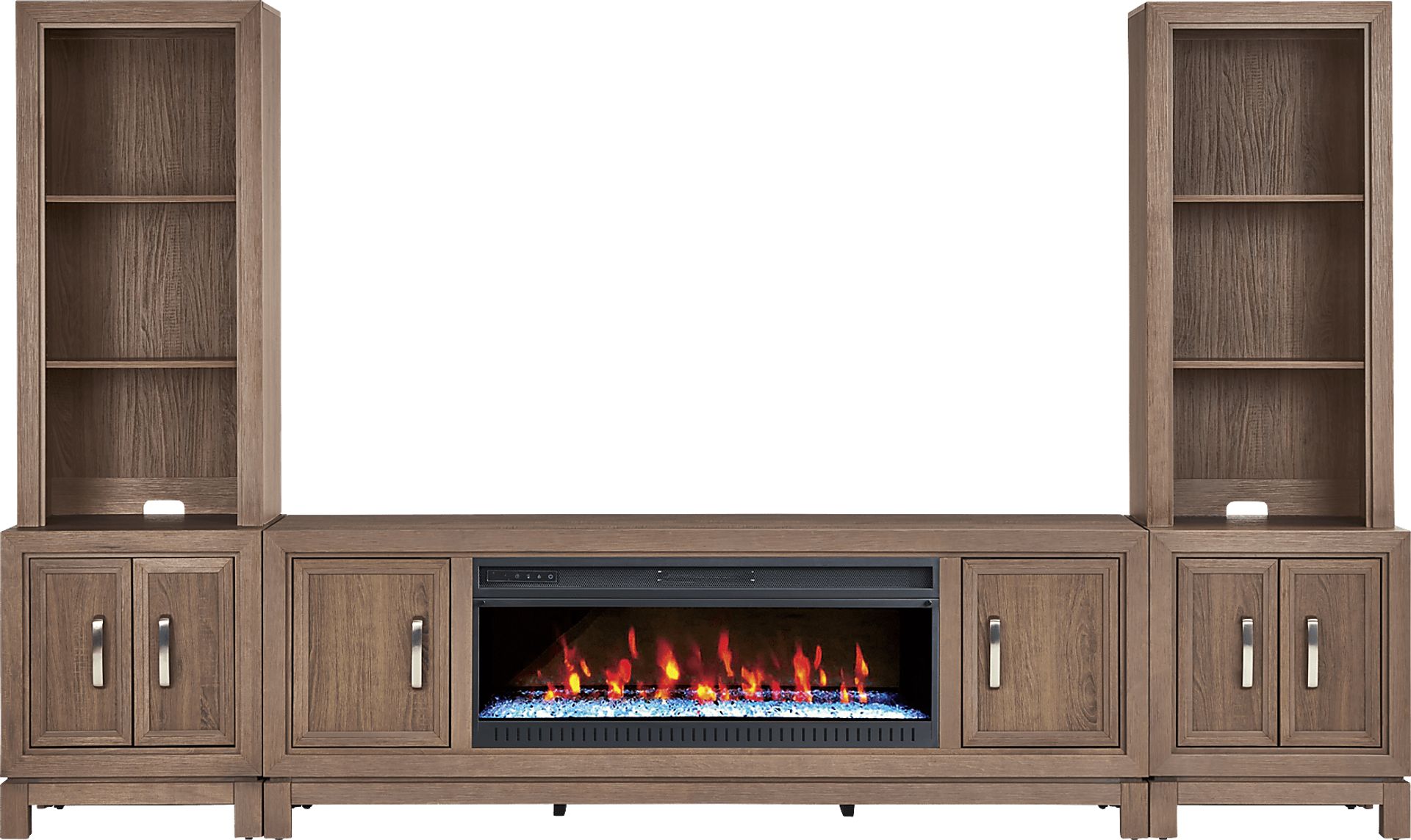 Hartney Mill 6 Pc Brown Wall Unit with 80 in. Console and Electric Fireplace - Image 1