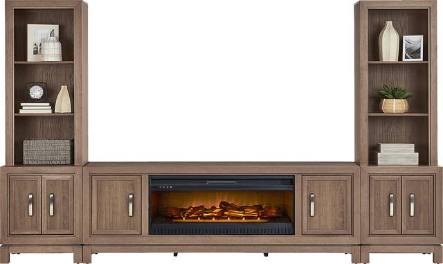 Hartney Mill 6 Pc Brown Wall Unit with 80 in. Console and Electric Log Fireplace - Thumbnail - Image 2