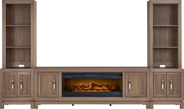 Hartney Mill 6 Pc Brown Wall Unit with 80 in. Console and Electric Log Fireplace - Thumbnail - Image 1