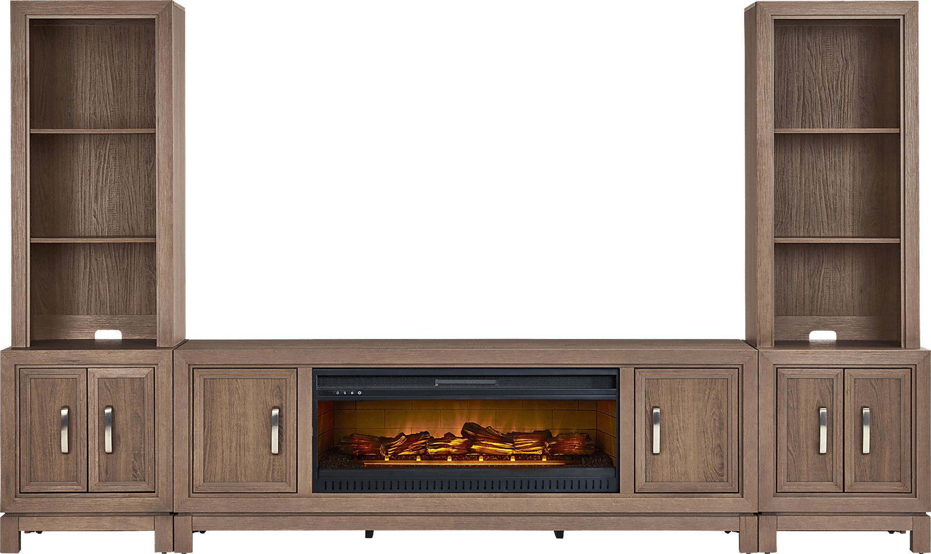 Hartney Mill 6 Pc Brown Wall Unit with 80 in. Console and Electric Log Fireplace - Image 1