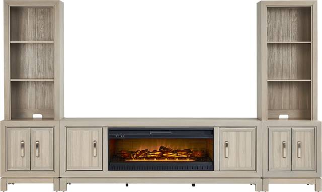 Hartney Mill 6 Pc Gray Wall Unit with 80 in. Console and Electric Log Fireplace - Thumbnail - Image 1