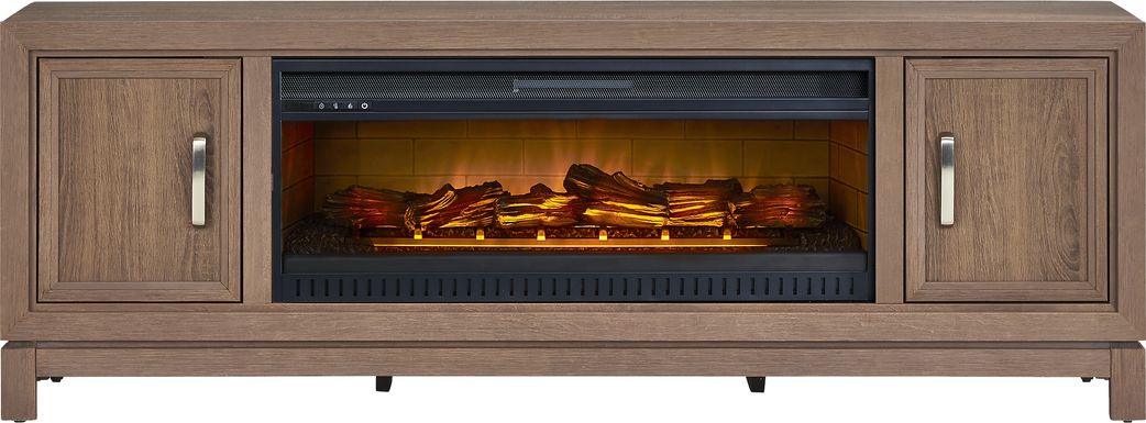 Hartney Mill Brown 80 in. Console with Electric Log Fireplace