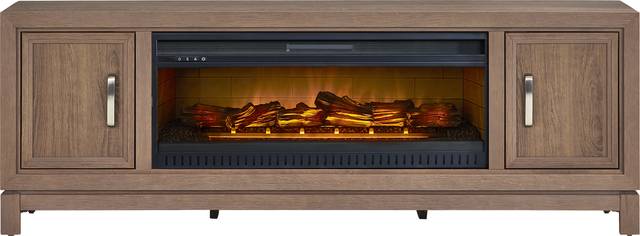 Hartney Mill Brown 80 in. Console with Electric Log Fireplace - Thumbnail - Image 1