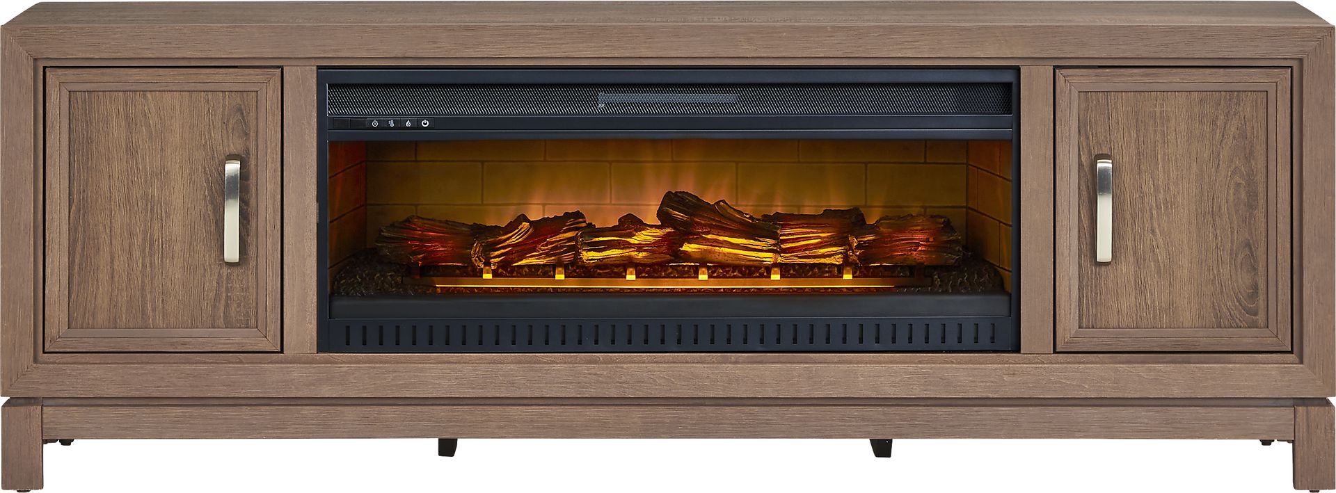 Hartney Mill Brown 80 in. Console with Electric Log Fireplace - Image 1