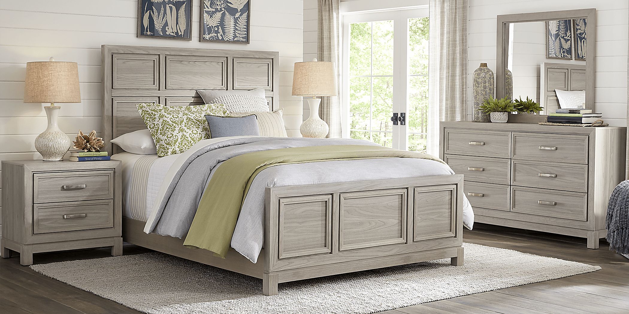 Studio Place 7 Pc Silver Gray King Bedroom Set With Dresser, Mirror, 3 Pc  King Bed, Nightstand