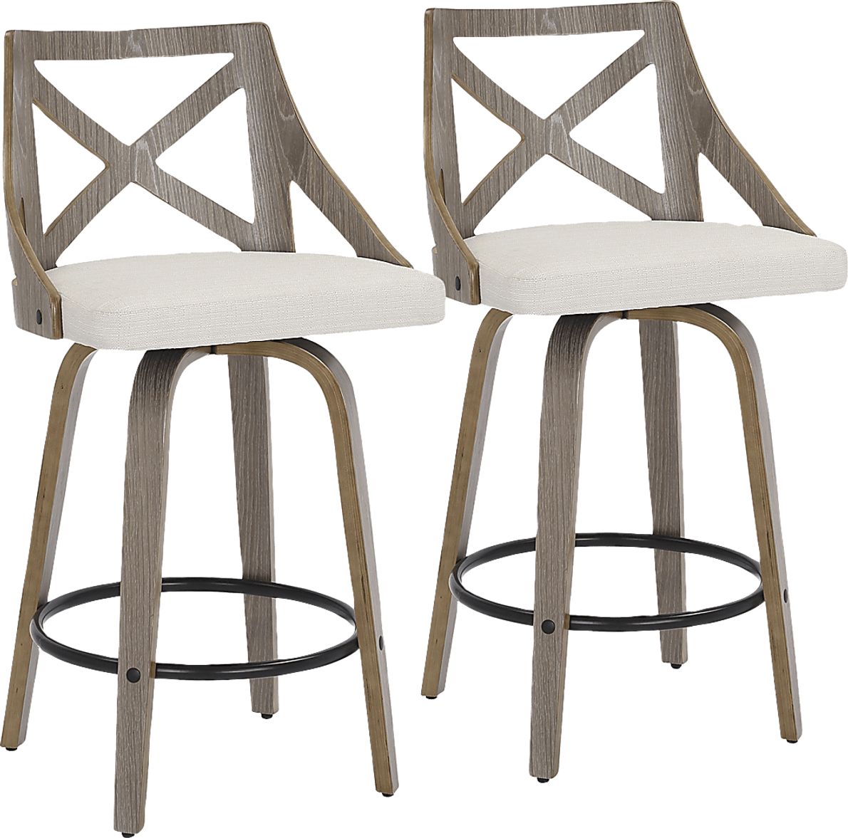 Hasbrouck I Cream Beige Polyester Fabric Counter Stool Set Of 2 Rooms