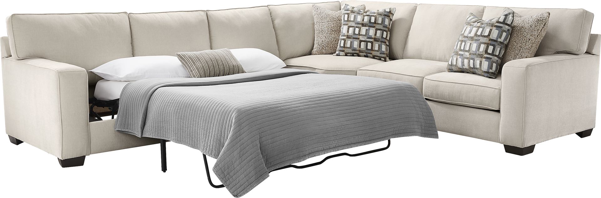 Haskins Beige 3 Pc Sleeper Sectional - Image 3