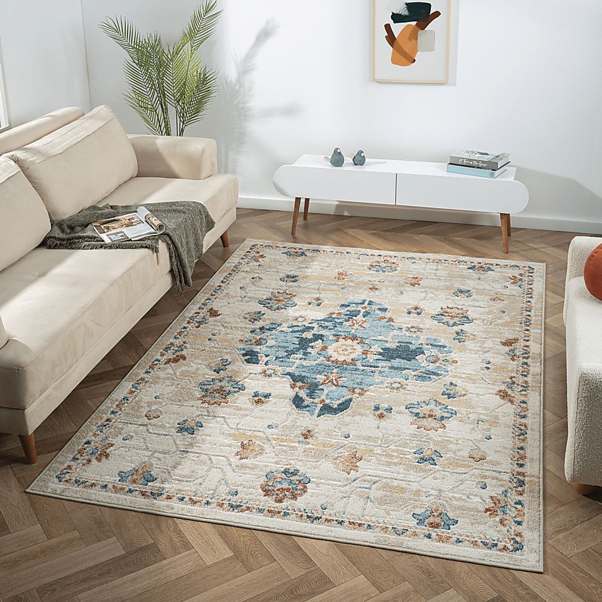 Hatem Blue,Ivory Beige,Blue Rugs | Rooms to Go