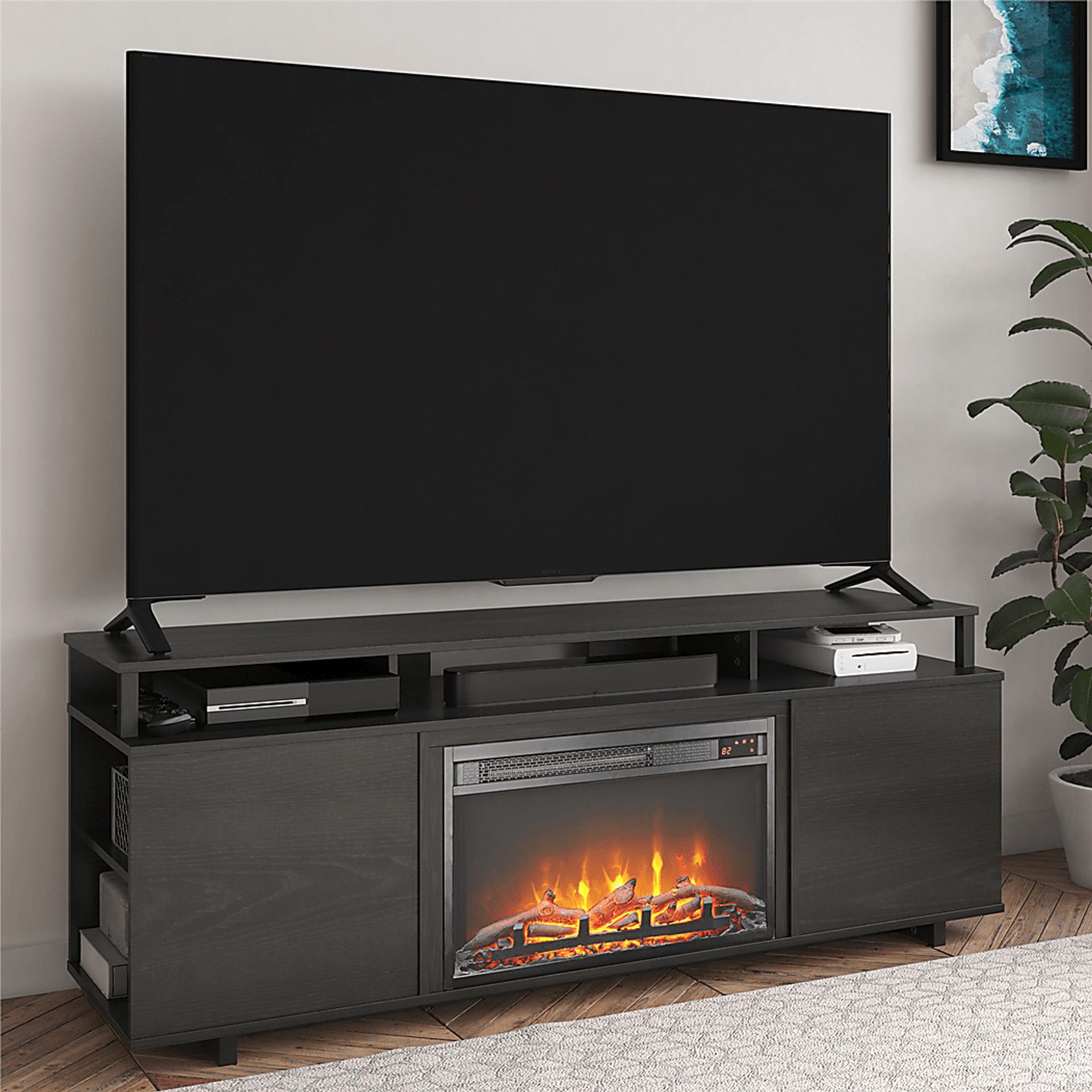 Haugo Black 59 in Console with Electric Fireplace - Image 6