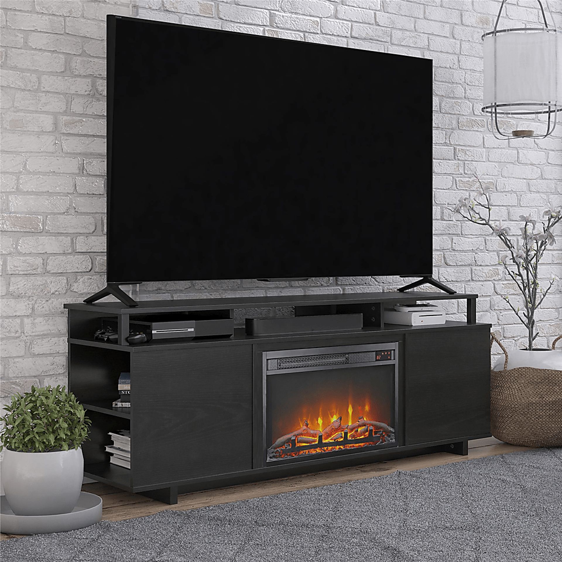 Haugo Black 59 in Console with Electric Fireplace - Image 7