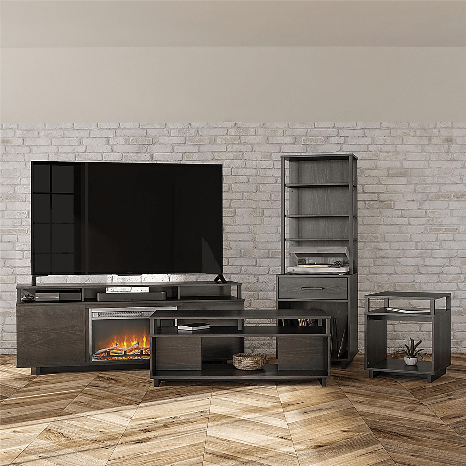 Haugo Black 59 in Console with Electric Fireplace - Image 8