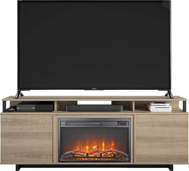 Haugo Brown 59 in. Console with Electric Fireplace - Thumbnail - Image 2