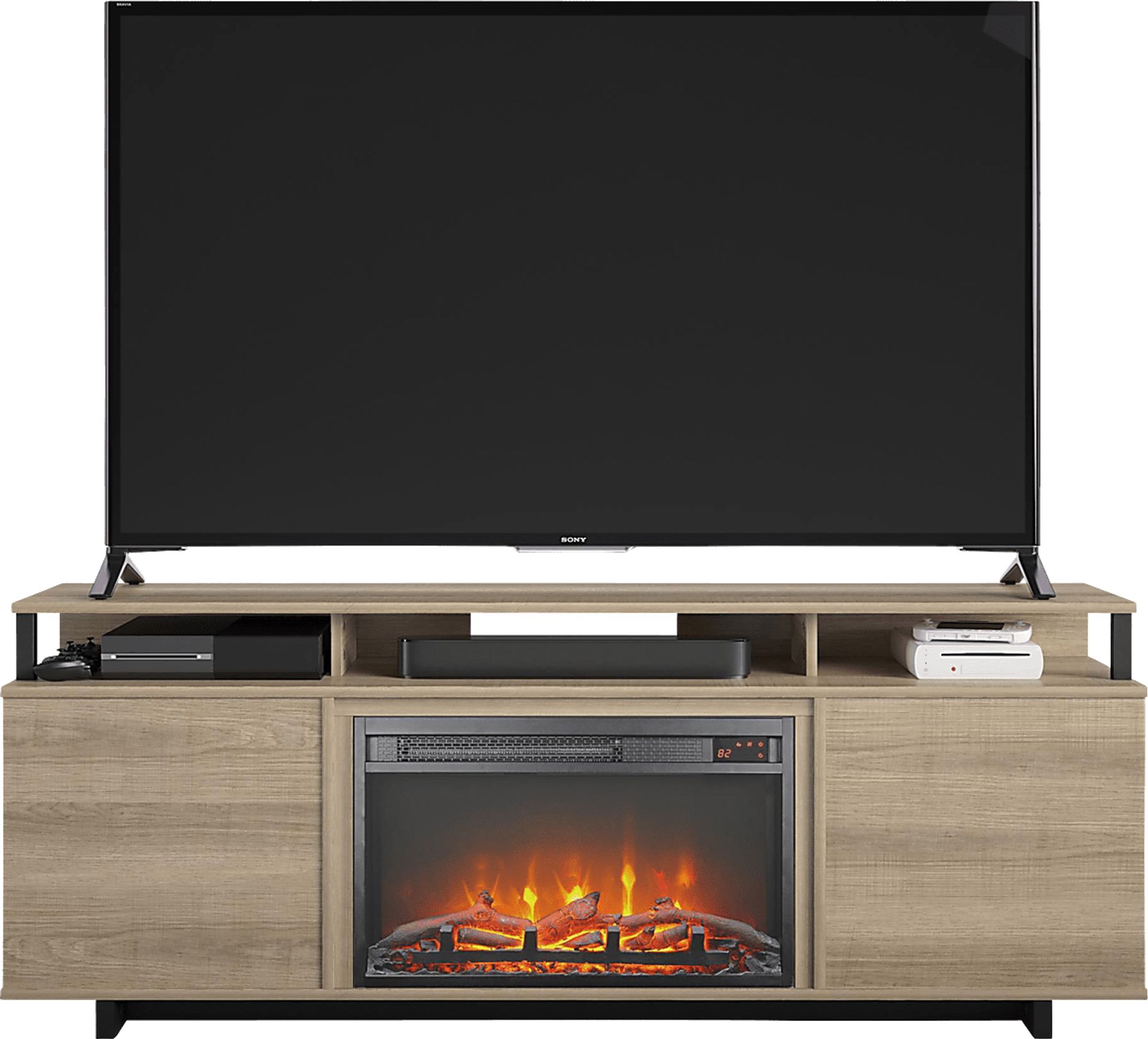 Haugo Brown 59 in. Console with Electric Fireplace - Image 2