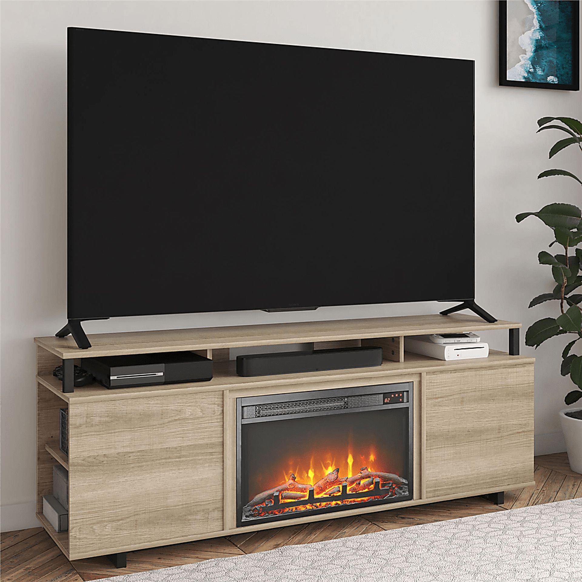 Haugo Brown 59 in. Console with Electric Fireplace - Image 6