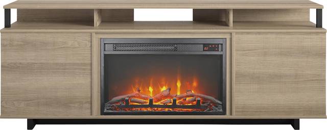 Haugo Brown 59 in. Console with Electric Fireplace - Thumbnail - Image 1