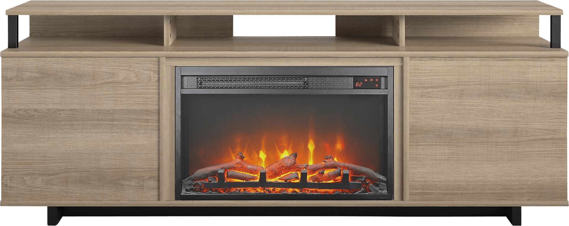 Haugo Brown 59 in. Console with Electric Fireplace - Image 1