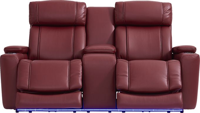 Haven Point Red Dual Power Reclining Console Loveseat