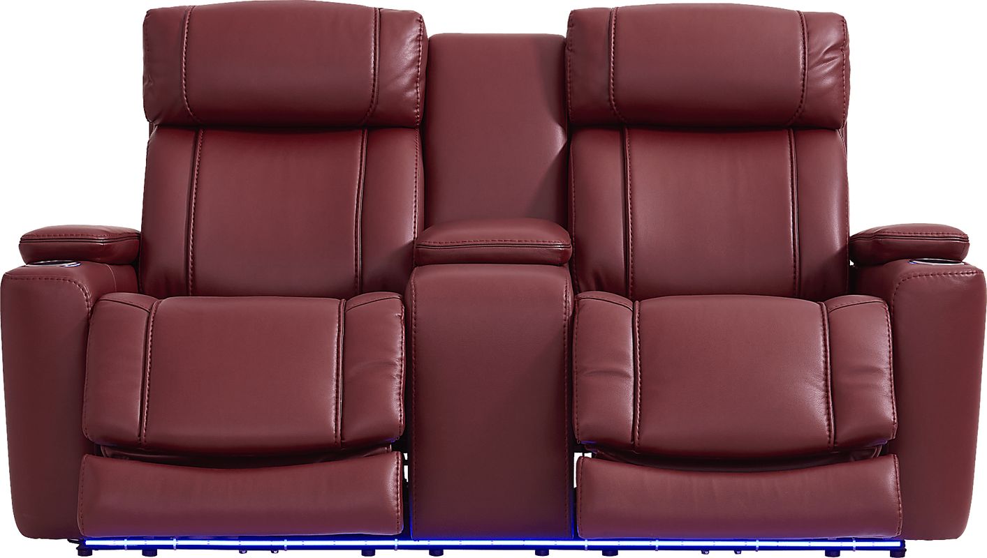 Haven Point Red Dual Power Reclining Console Loveseat